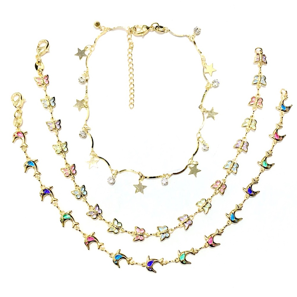 STARS AND MULTICOLORS BUTTERFLY & DOLPHIN ANKLETS